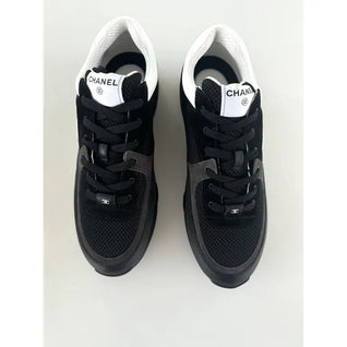 Mesh & Calfskin Heritage Sneaker — Black & White