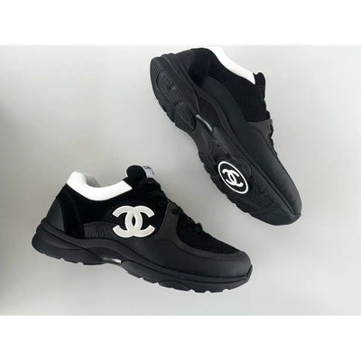 Mesh & Calfskin Heritage Sneaker — Black & White