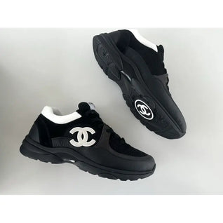 Mesh & Calfskin Heritage Sneaker — Black & White