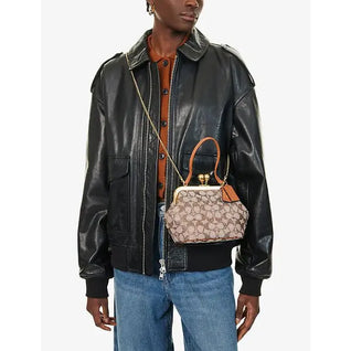 Crystal Signature Jacquard Kisslock Top-Handle Bag