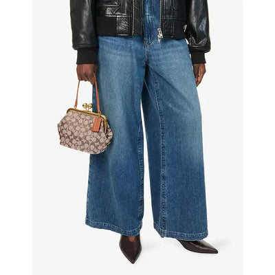 Crystal Signature Jacquard Kisslock Top-Handle Bag