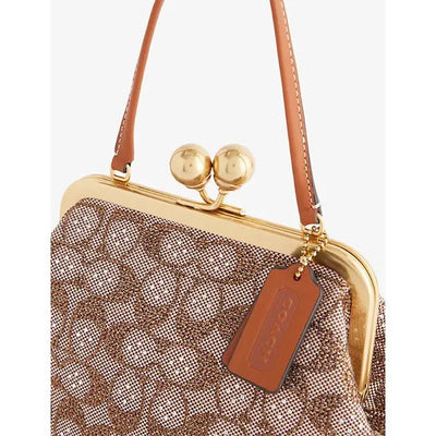 Crystal Signature Jacquard Kisslock Top-Handle Bag