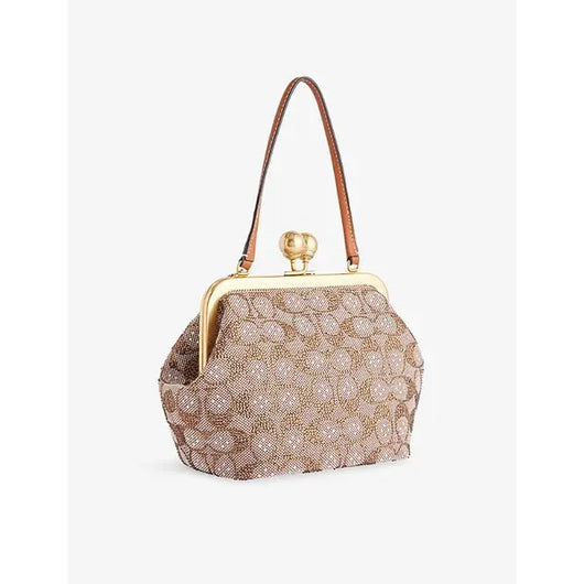 Crystal Signature Jacquard Kisslock Top-Handle Bag