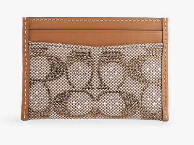Crystal-Embellished Monogram-Print Leather Card Holder