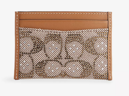 Crystal-Embellished Monogram-Print Leather Card Holder