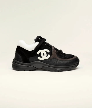 Mesh & Calfskin Heritage Sneaker — Black & White