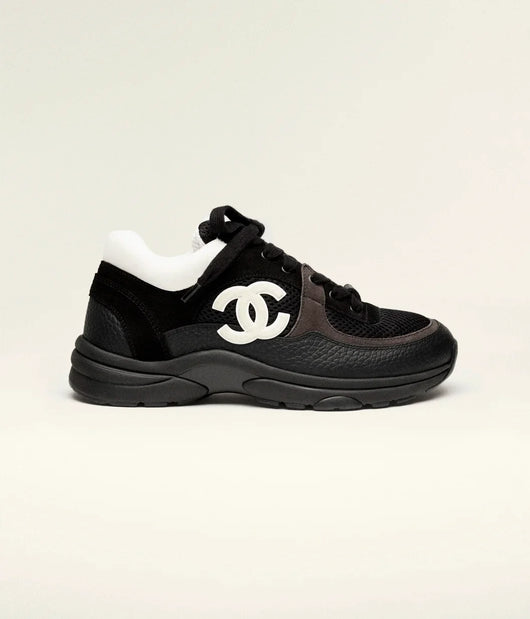Mesh & Calfskin Heritage Sneaker — Black & White