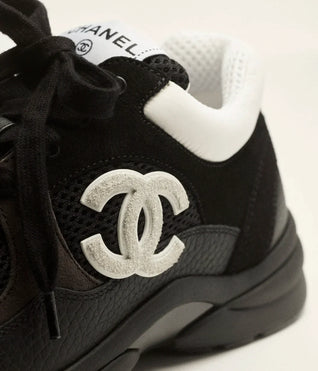 Mesh & Calfskin Heritage Sneaker — Black & White