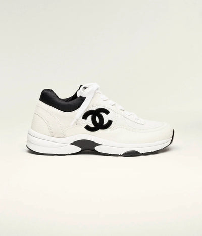 Mesh & Calfskin Heritage Sneaker — Black & White