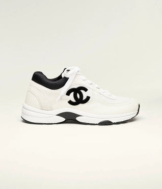 Mesh & Calfskin Heritage Sneaker — Black & White