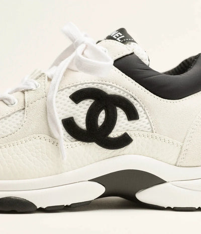 Mesh & Calfskin Heritage Sneaker — Black & White