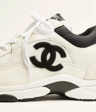 Mesh & Calfskin Heritage Sneaker — Black & White