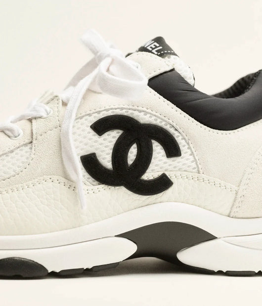 Mesh & Calfskin Heritage Sneaker — Black & White